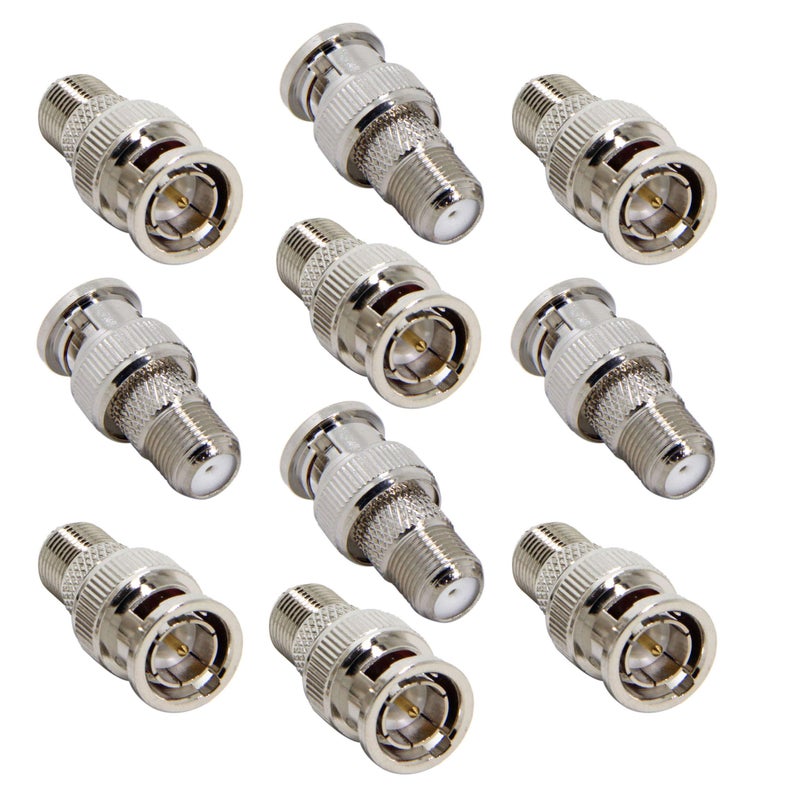 RFAdapter BNC to F Female, 10-Pack BNC Male to F Female Coax Connector Coupler, RG6, RG59 Coaxial Adapter for Scanner, Security Camera - Image 1